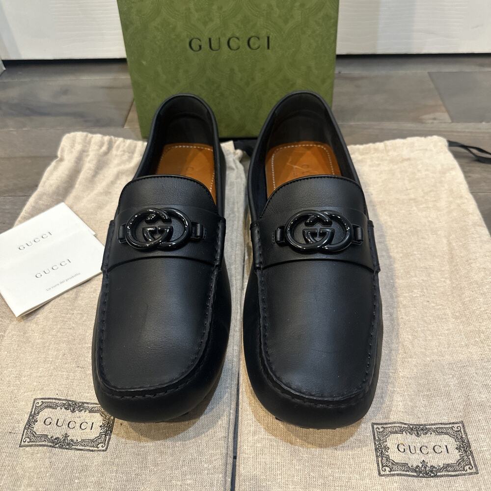 AUTHENTIC GUCCI INTERLOCKING G MOCCASINS LOAFERS 692379 GG 11.5 (fits USA 12.5)
